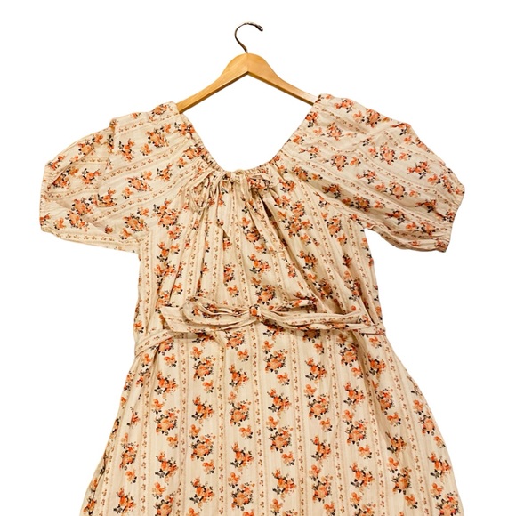 A Loves A Tie Scoop Neck Short Puff Sleeve Floral Print Belted Midi Dress - Picture 5 of 9